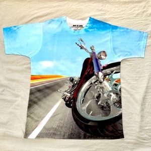 GET A LIFE Men’s Sublimated Double-Sided Motorcycle Graphic T-Shirt SizeL NWOT